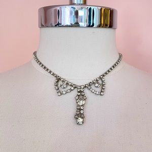 Vintage 60’s Rhinestone Holiday Christmas Coquette Ballet Ribbon Bow Necklace